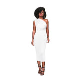 Sloping Neck Midi Tight Wrap Cocktail Dress